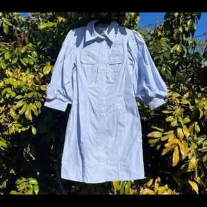 GANNI Striped Puff Sleeve Shirt Dress